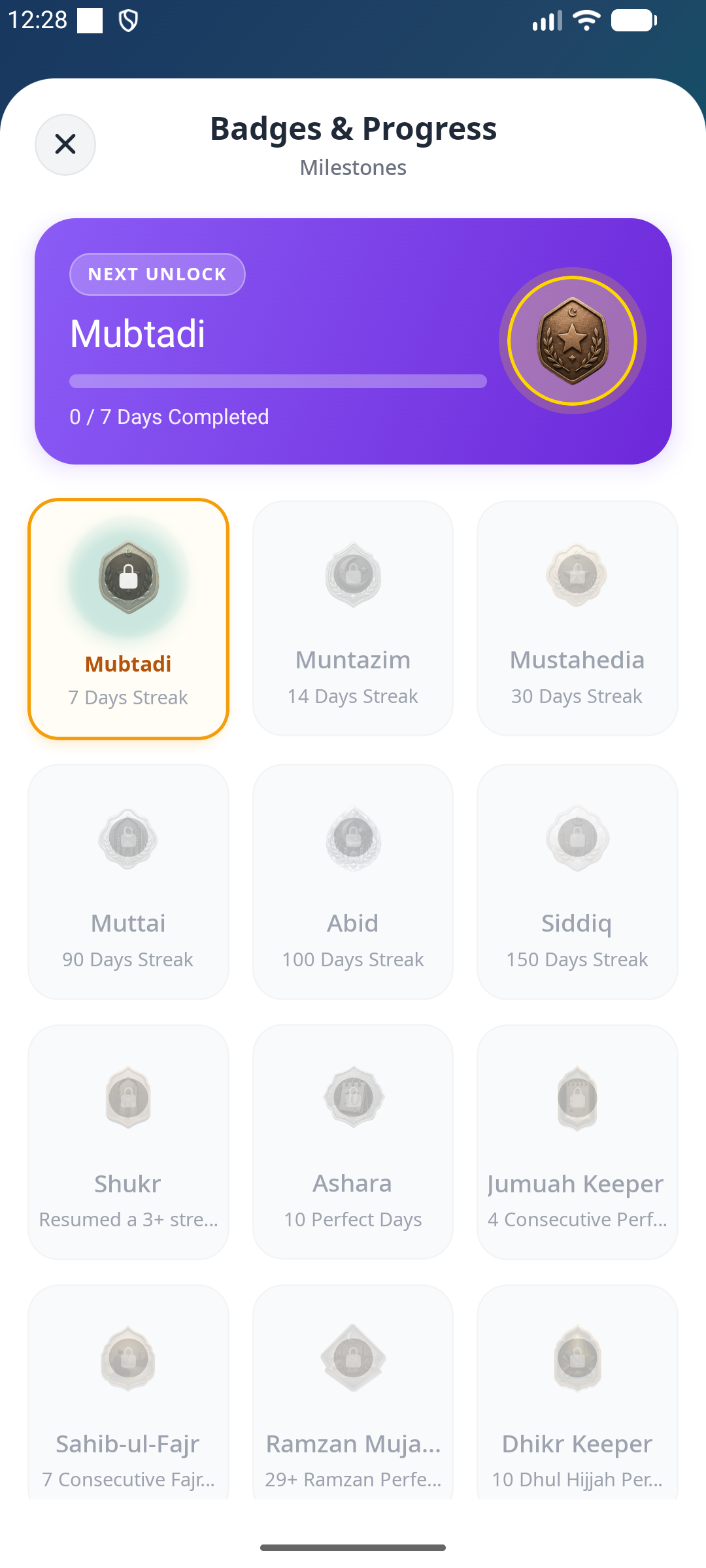 Badges & Progress Screen